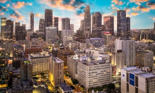 a cityscape and many buildings