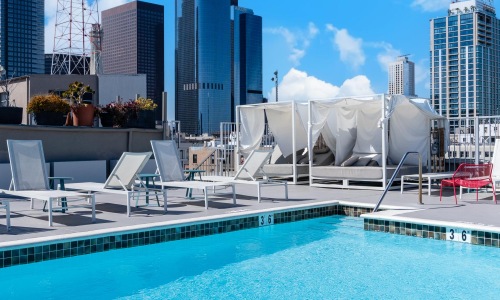 rooftop pool with city views