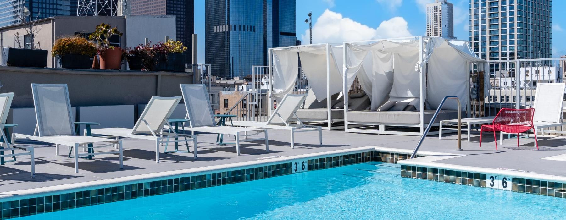 rooftop pool with city views